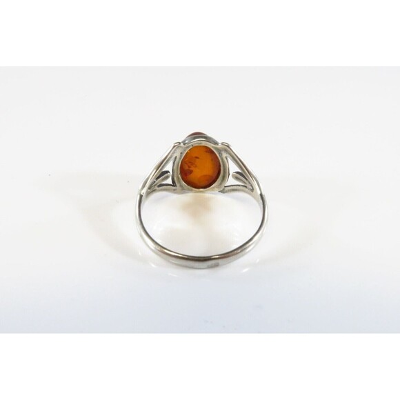 Oval Orange Amber Split Shank Sterling Silver Ring Size 7.25 - Picture 5 of 6